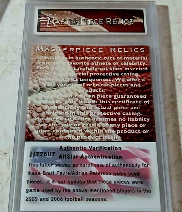 FARVE,/PETERSON Authentic Worn Dual Jersey COA MasterPiece Relics