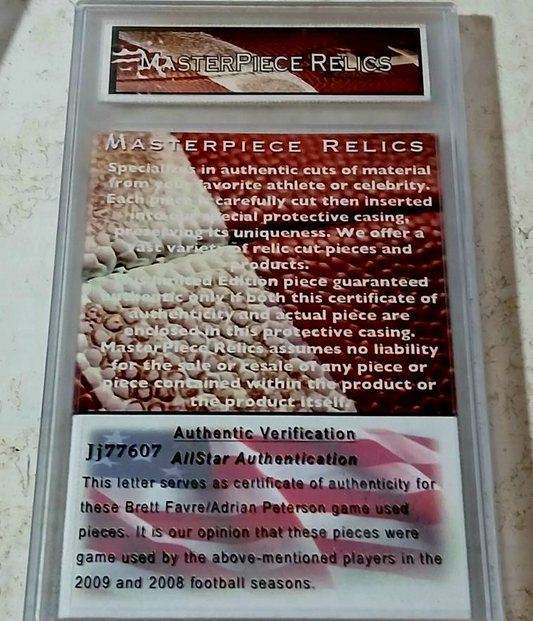 FARVE,/PETERSON Authentic Worn Dual Jersey COA MasterPiece Relics