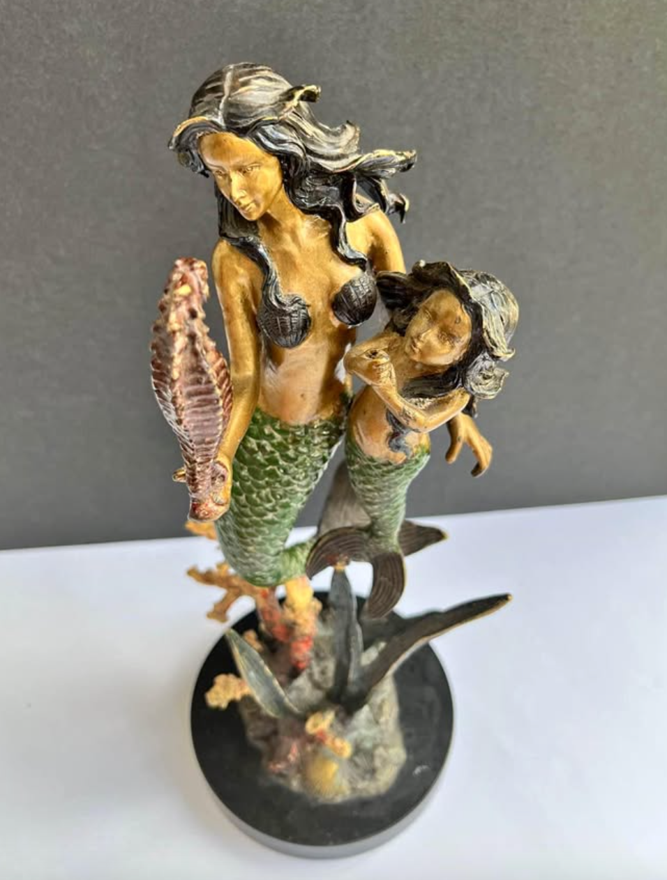 Mother Mermaid And Daughter Mermaid S. P. I Sculpture Hand Crafted & Hand Painted