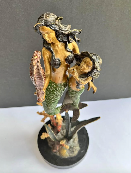 Mother Mermaid And Daughter Mermaid S. P. I Sculpture Hand Crafted & Hand Painted