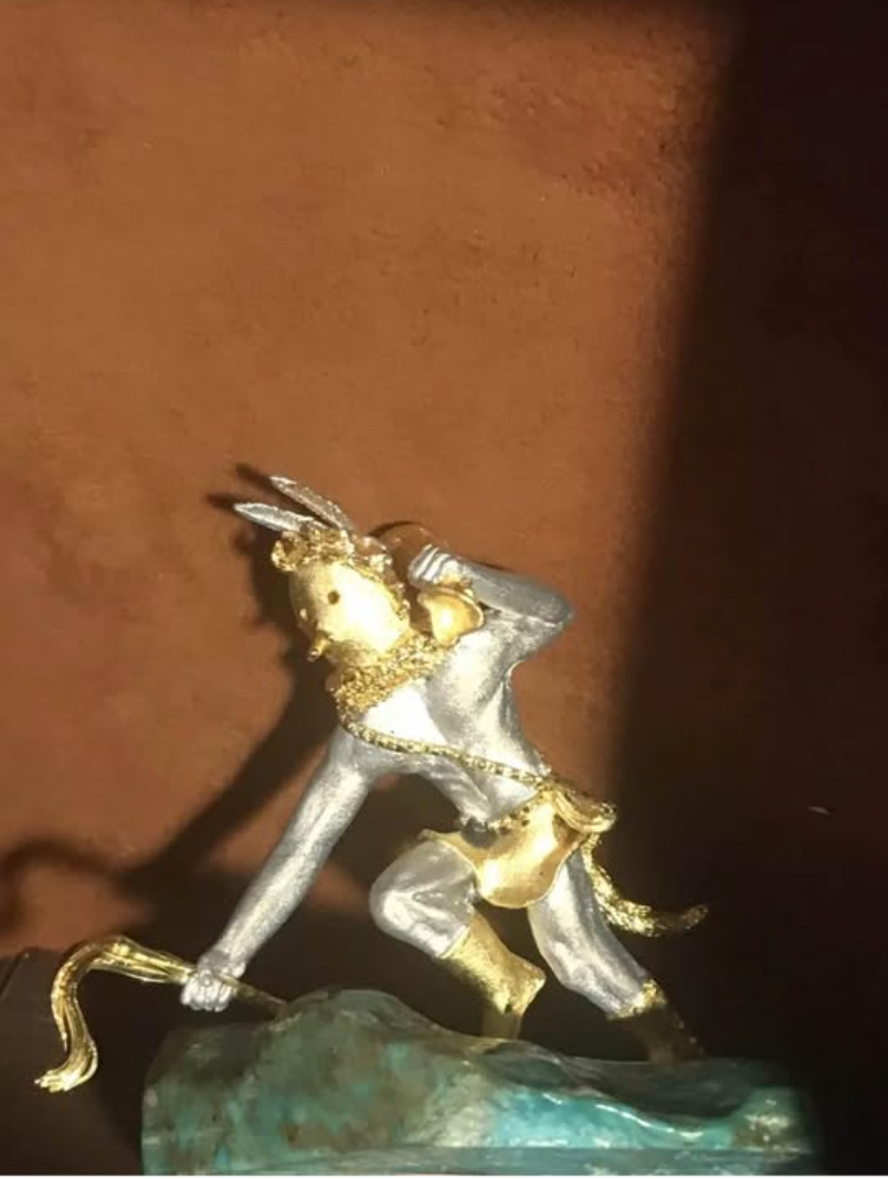 Mikael Redman .999 Pure Silver and Gold Gilt Native American Figure on Turquoise