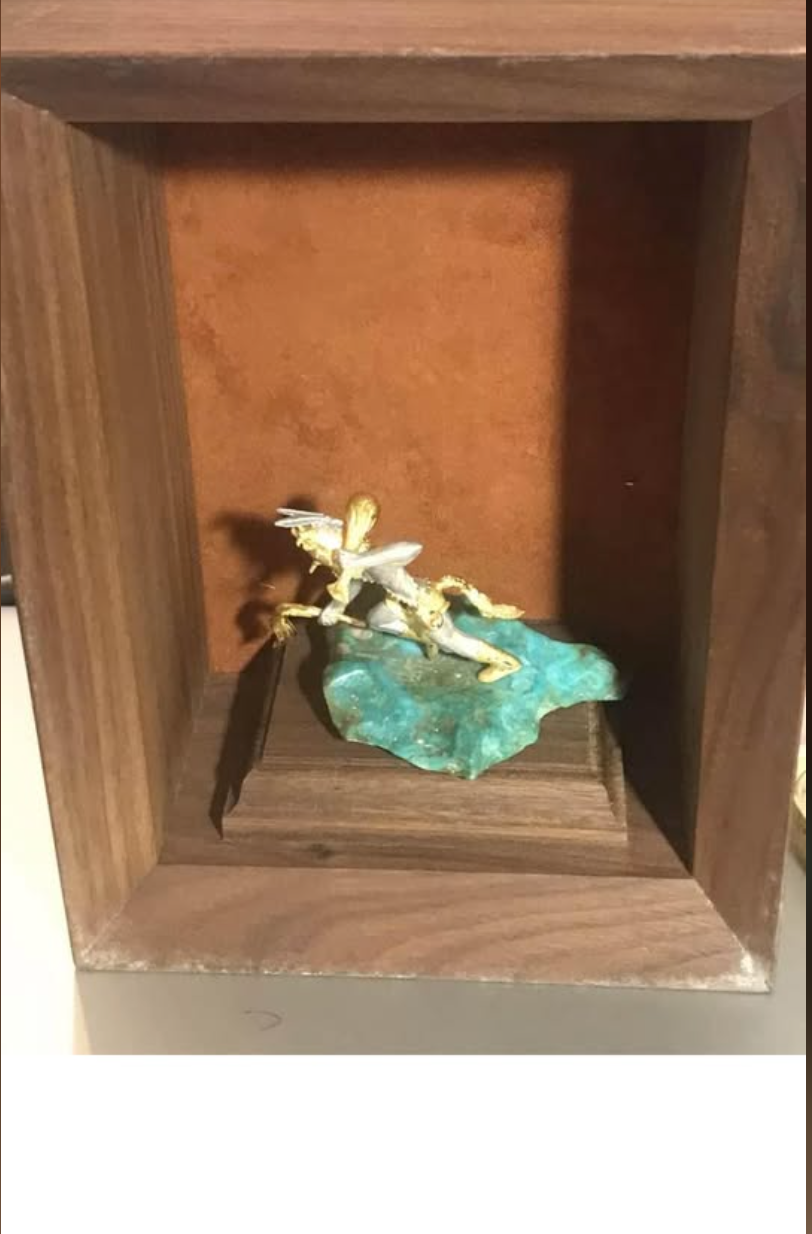 Mikael Redman .999 Pure Silver and Gold Gilt Native American Figure on Turquoise