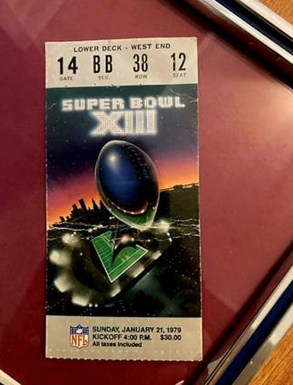 SUPERBOWL XIII Program and 2 Used Entry Passes-Framed