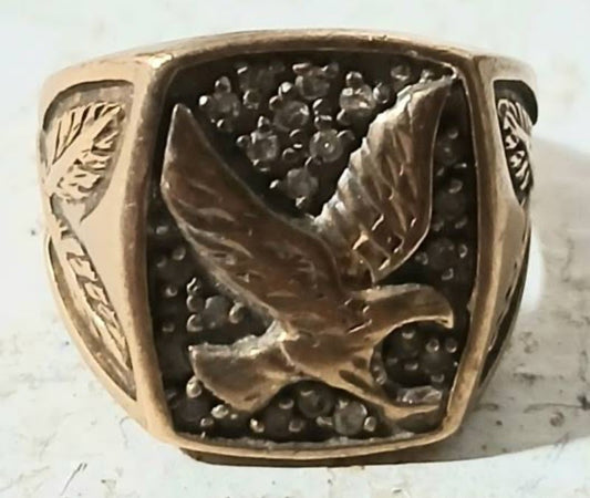 VNTG SOLID 10K GOLD NATURAL MAGIC GLO DIAMONDS EAGLE RING, SIZE 10